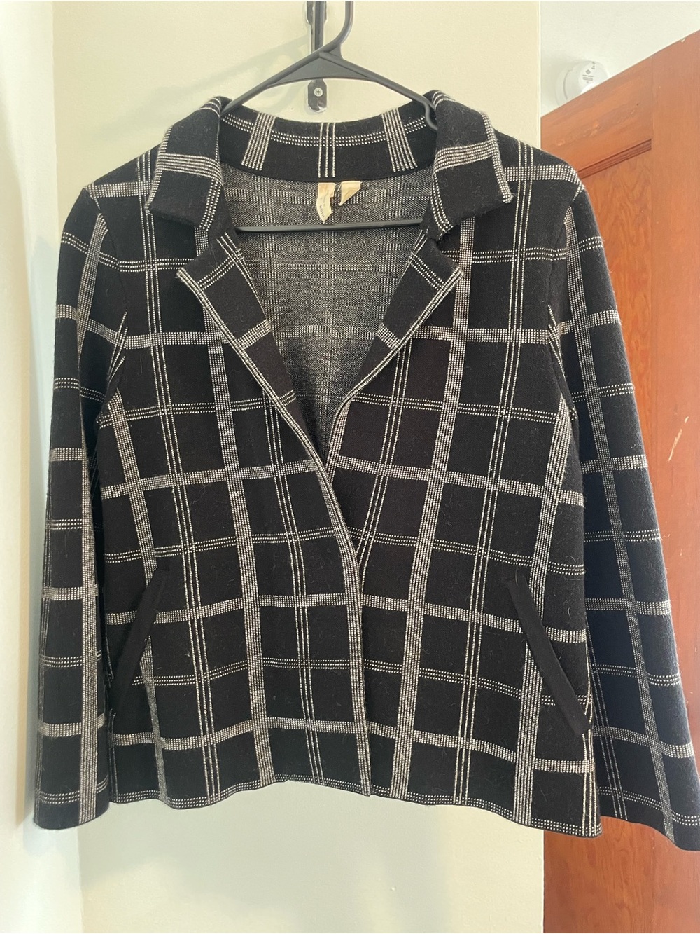 Anthropologie MOTH black & grey plaid blazer Size S